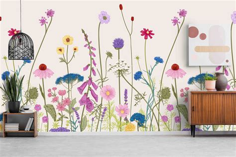 Tall Wildflowers Mural Removable Self Adhesive Wallpaper | Etsy ...
