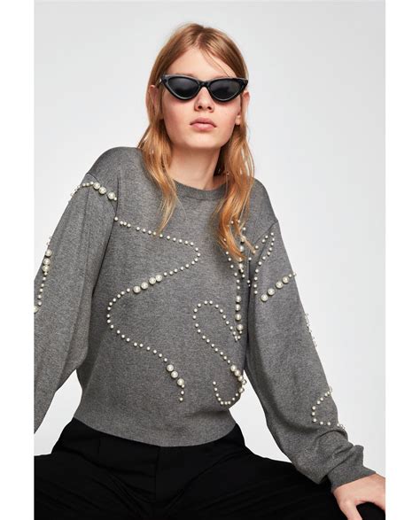 Zara pearl sweater grey | Sweaters for women, Clothes, Knitwear