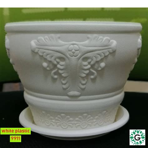 Plastic Round Flower Pot White 9911 - Green Experts Landscape LLC