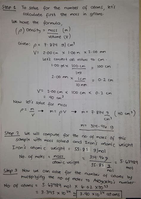 [Solved] 4. If the density of iron (Fe) is 7.874 g/cm3, how many atoms are... | Course Hero