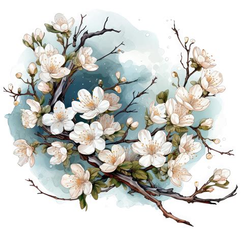 Watercolor Blossoms under Moonlight clipart Illustration Generative Ai | Premium AI-generated image
