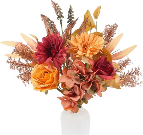 DHISUFU Artificial Flowers Burnt Orange Silk Flowers Bouquet Faux ...