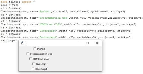 Tkinter Widgets Python Check Button 的图像结果