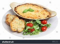 Lasagna With Garlic Bread And Salad Stock Photo 19734316  