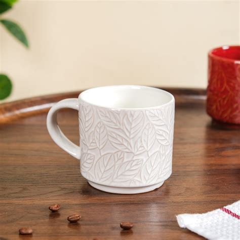 Leaf Embossed Ceramic Tea Cup Set Of 4 250ml Online - Premium Tea Cup ...