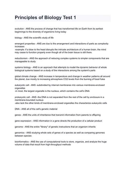 Principles of Biology Test 1 Exam 2024/2025 Questions With Guaranteed ...