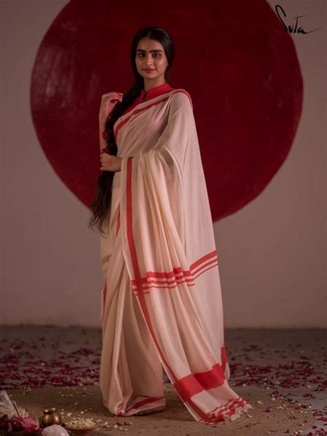 Laal Paar White Saree For Durga Pujo|Pujor Gondho Esheche|Suta