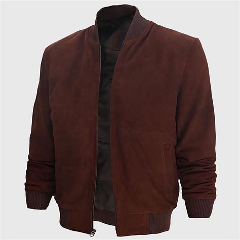 Men’s Dark Brown Bomber Suede Jacket - Prime Leather