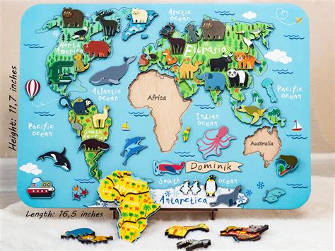 Wooden Kids Puzzle World Map Puzzle Montessori Toys | Etsy
