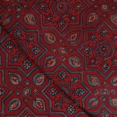 Pure Cotton Double Ajrak Dark Rust With Persia Tiles Hand Block Print ...