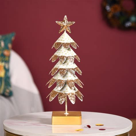 White Christmas Tree With Gold Glitter Showpiece Online - Premium Decor ...