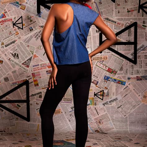 Cotton denim with one side cowl and left shoulder tie up with red shou ...