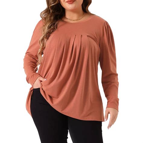 Plus Size Tops for Women Long Sleeve Casual Tshirts Pleated Loose ...