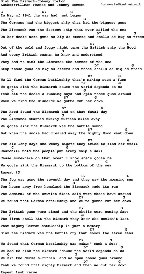Country Music:Sink The Bismark-Johnny Horton Lyrics and Chords
