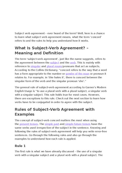 SV - Rules - It is about Subject Verb agreement - Examples Subject verb ...