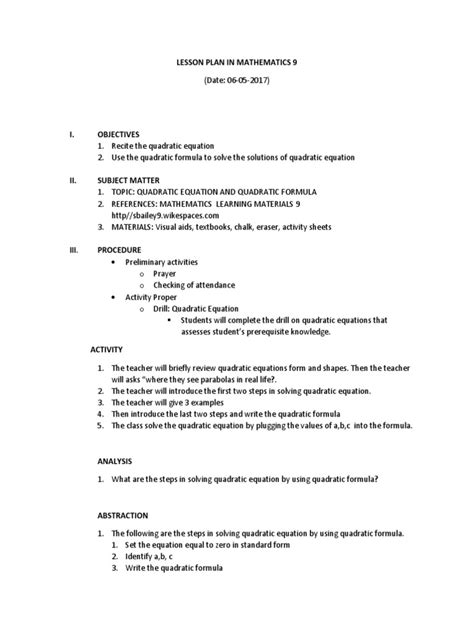 Mathematics 9 Lesson Plan 的图像结果