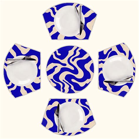 Abstract blue beige swirl art Round Table Placemats Set Of 5 Wedge ...