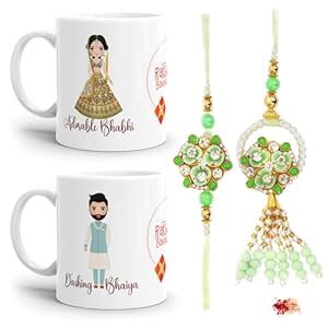 To The Nines Bhaiya Bhabhi Rakhi Set with 2 Mugs, Greeting Card & Tilak ...