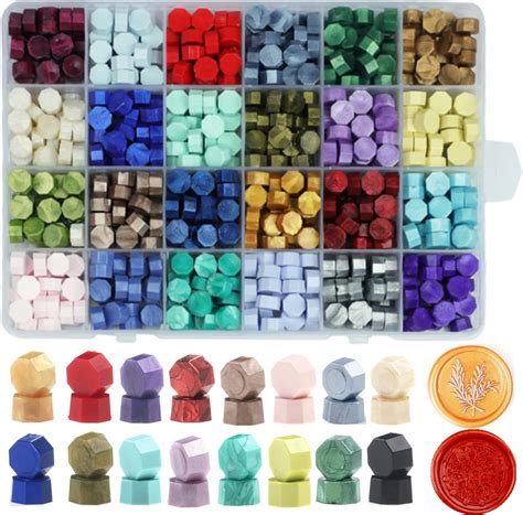 600Pcs Wax Seal Beads Packed in Plastic Box, ONWINPOR 24 Colors Octagon ...
