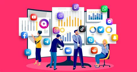 Gráficos de desempenho e ícones de redes sociais simbolizando resultados