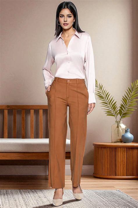 Brown Solid Korean Rayon Formal Parallel Pants – wforwoman