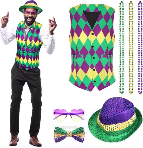Amazon.com: Sintege 7 Pcs Men's Mardi Gras Costume Accessories Mardi ...