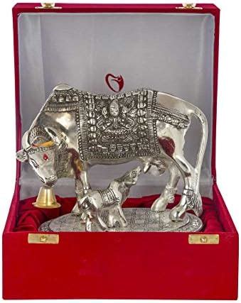 Buy Gold Art India Kamdhenu Cow with Calf Idol Gold Silver Plated with ...