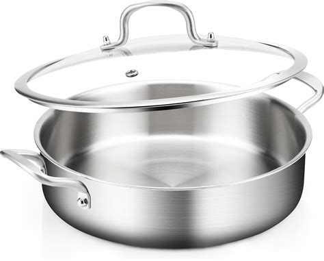 Tri-Ply Stainless Steel Saute Pan 12 Inch Deep Frying Pan, Large ...