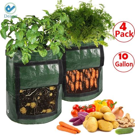 Deago 4 Pack 10 Gallon Garden Potato Grow Bags DIY Planter Bags PE ...