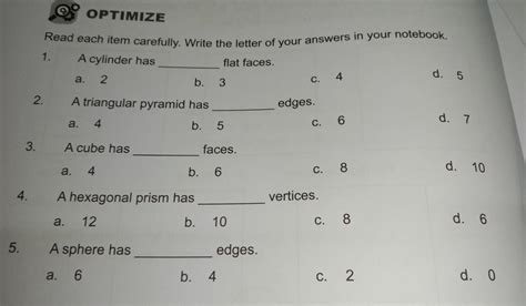 Read each item carefully. Write the letter of your answers in your ...