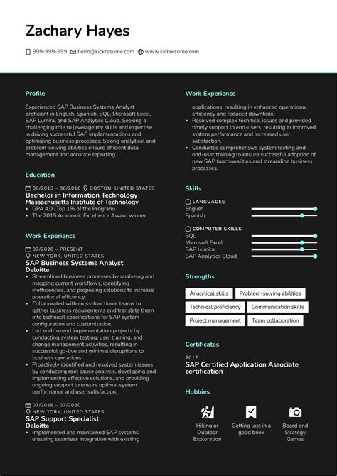 SAP Business Systems Analyst Resume Sample | Kickresume