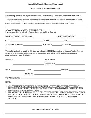 Bernalillo County Housing Department Authorization For Direct Deposit ...