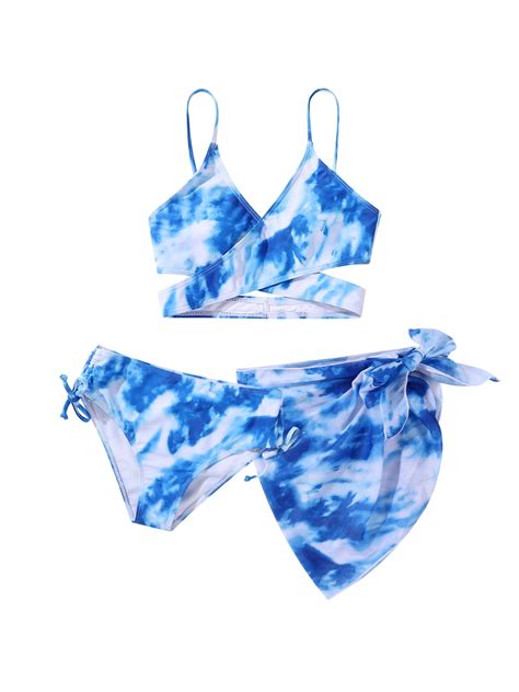 Girl's 3 Piece Swimsuits Tie Dye Criss Cross Bikini Bathing Suit with ...