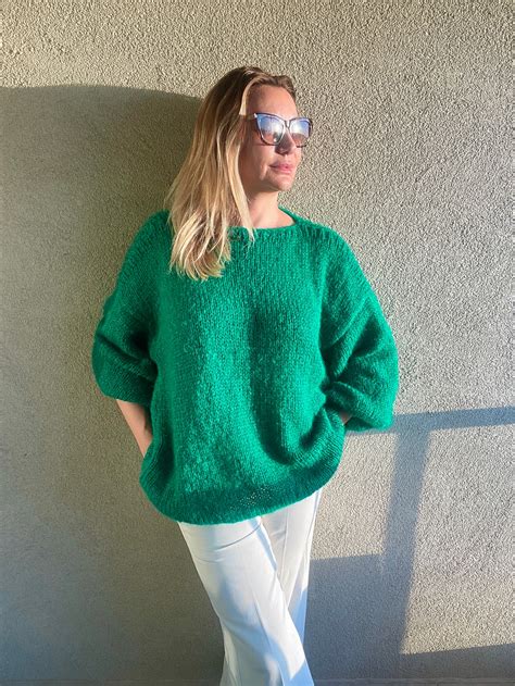 Emerald Green Sweater, Handmade Sweater Mohair, Green Sweater, Womens ...