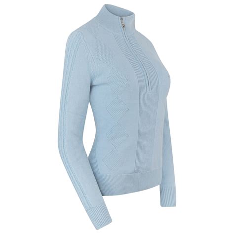 Pure Golf Sorrell Cable Knit Lined Ladies Golf Jumper Powder Blue