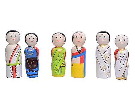 Channapatna Toys Wooden Peg Dolls South Indian Couples Non Toxic Colors ...