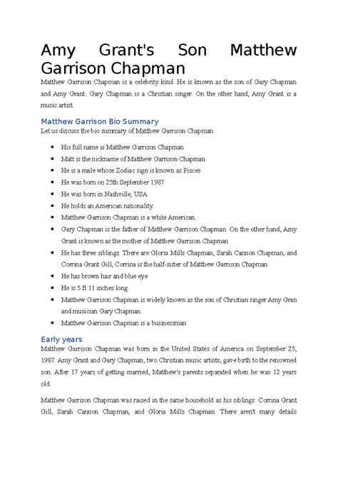 Matthew Garrison Chapman - Amy Grant's Son Matthew Garrison Chapman ...