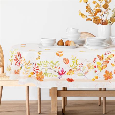 Fall Tablecloth Oval, Thanksgiving Tablecloth Oval With Fall Leaves ...