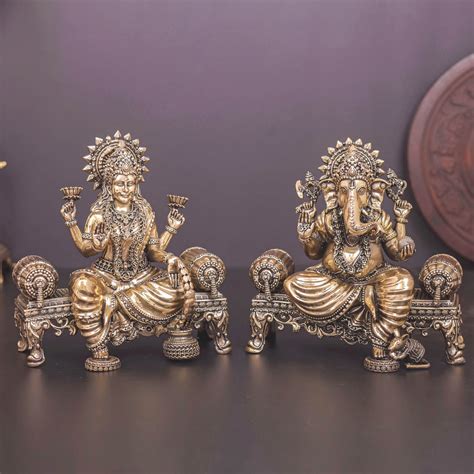 Brass Superfine Ganesha Lakshmi Idol 6 Inch – StatueStudio