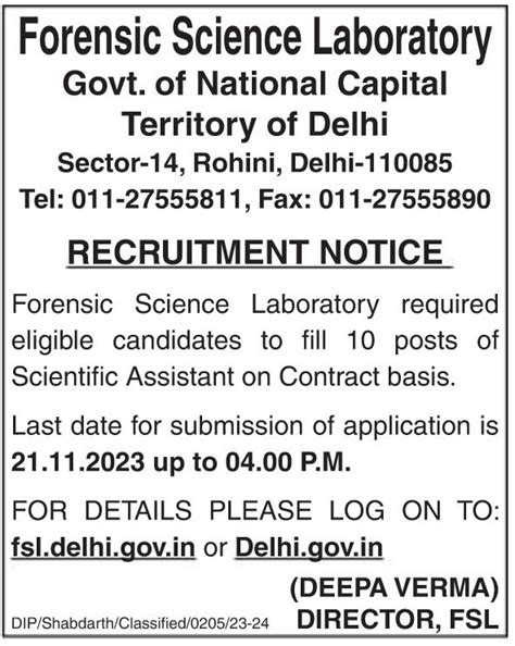 FSL Recruitment 2023 Apply 10 Scientific Assistant Vacancies