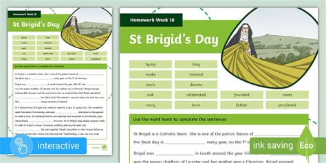 Cloze Procedure Homework Week 18 St Brigid's Day 3rd/4th Class
