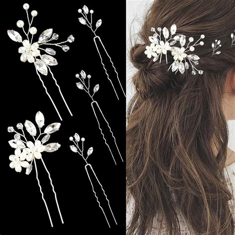 Amazon.com : 5 Pieces Pearl Bride Hair Pins Rhinestone Bridal Hair ...