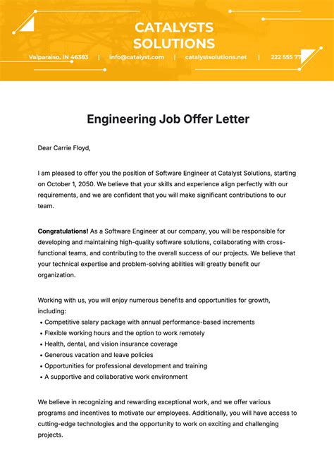 Free Engineering Job Offer Letter Template to Edit Online