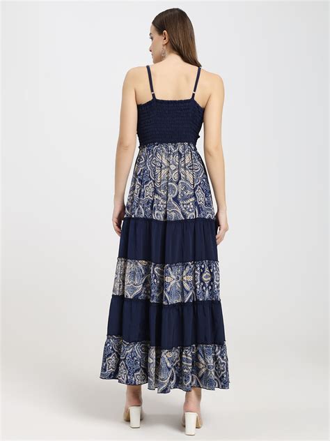 Embroidery Hand Work Boho Printed Maxi Dress - Royal Mirage