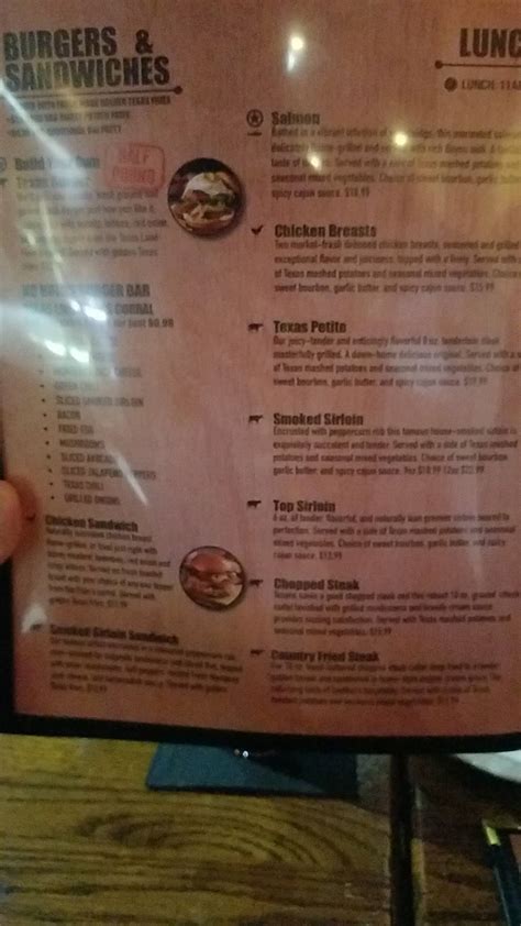 Menu at Lone Star Steakhouse, Branson