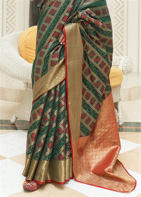 Buy Glade Green Woven Patola Saree Online - MySilkLove