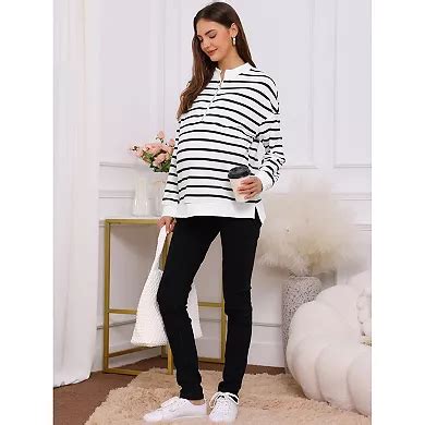 Women's Maternity Tunic High Low Tops Half Zip Long Sleeve Mock Neck ...