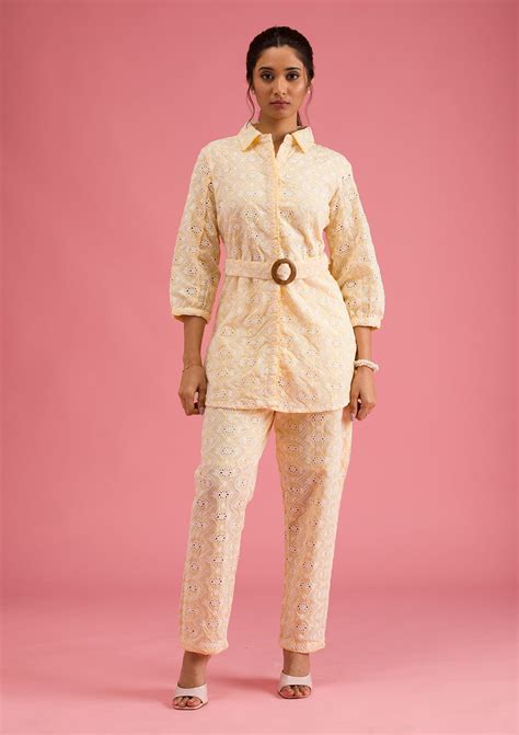Buy Lemon Yellow Threadwork Cotton Readymade Salwar Suit - Koskii