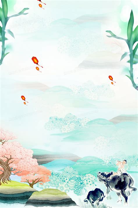 中国风牧童暖春清明节海报背景素材背景图片素材免费下载_熊猫办公