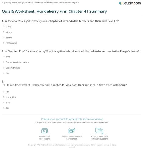 Quiz & Worksheet: Huckleberry Finn Chapter 41 Summary | Study.com